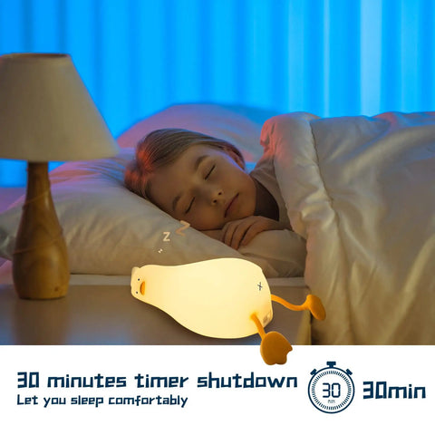 Night Light Duck Shaped LED Lamp For Kids And Nursing Touchable Silicone Lie Flat Baby Duck Dimmable Timed Bedside Lamp Rechargeable Battery Gentle Glow Nightlight For Nursery And Girls Bedroom Decor on bedside table