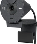 Smooth Operator Hd 1080p Webcam With Secure Privacy Shutter Smart Auto Light Correction Usbc Port, side view of gray webcam.