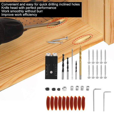 Pro-Grade Pocket Hole Jig Kit With Oblique Drilling Locator and Dual Woodworking Guides, aluminum alloy components with accessories