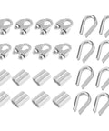 24 Piece M8 Wire Rope Cable Clamp Ferrule Kit With Eight Five Sixteenth Inch Clamps, Eight Stainless Steel Thimbles, And Eight Crimping Loop Sleeves In 304 Stainless For Rigging, DIY, Marine, And Outdoor Projects arranged in a grid layout