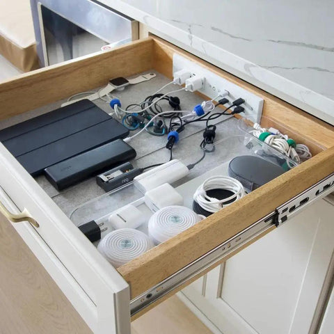 16 Inch Heavy Duty Soft Close Drawer Slides with Full Extension Ball Bearing Runners, Side Mount, installed in wooden drawer.