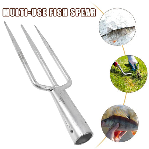 Close-up of 3 Prong Metal Garden Fork for Weeding and Planting Durable Iron Tool with Ergonomic Handle on white background