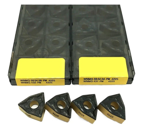 Top Rated 10 Pack WNMG080408 Carbide Turning Inserts For Steel Metal Lathe High Temp Wear Resistance PM4225 Grade in storage case.