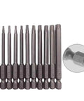 Premium Steel Torx Driver Bit Set With Strong Magnetic Tips And Stable Concentric Design Perfect For T6 To T40 Torx Screws In Auto Shop Electronics Repair And General Hardware Jobs Across The Nation. 11-piece steel Torx bits, T6-T40, magnetic tips