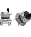 Rear Wheel Bearing Hub Assembly Set Of 2 For Escape And C Max Models 2013 2018 Without Active Park Assist Bolt In Direct Fit Replacement 5 Lug Fwd Plug And Play Aftermarket Wheel Hub Kit, showing front and side view.