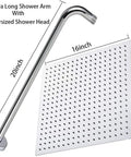 Square Rain Shower Head With Extension Arm 16 Inch Chrome Finish Delivers Full Body Coverage With Rainfall And Waterfall Modes