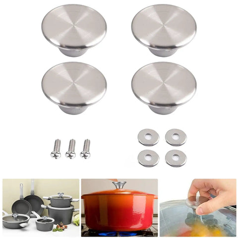 Heavy Duty Stainless Steel Pot Lid Handles Replacement Pack 4pc Rust Proof Knobs with screws and washers for cookware lids