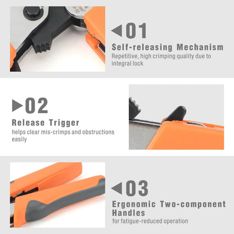 Ferrule Crimping Tool Kit With Self Adjusting Ratchet Crimp Plier And 770 Wire Ferrules AWG 23 10 0.25 6mm2 features