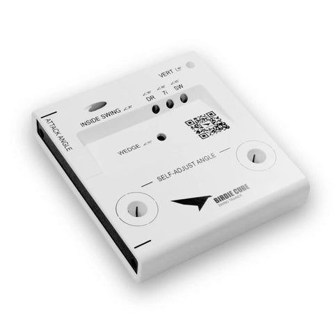Golf Swing Trainer Cube With 12 Adjustable Club Positions, Guided Strikes Tool in white, showing alignment positions and labels.