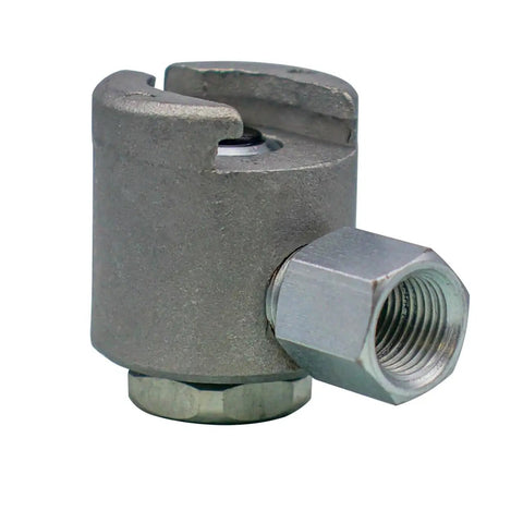 Heavy Duty Giant Button Head Grease Coupler For Seven Eighths Inch Button Head Fittings, 4000 PSI Max, Silver, side view.