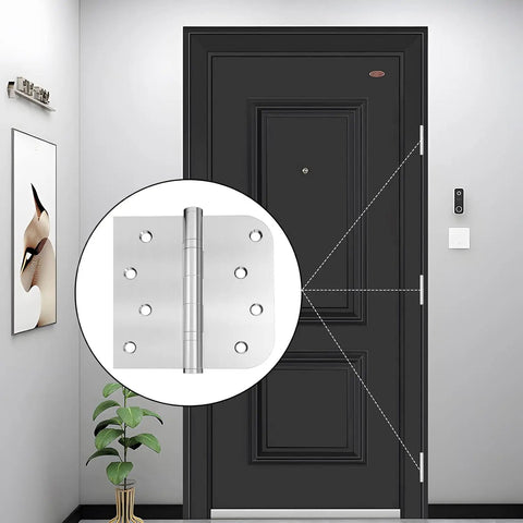Heavy Duty Ball Bearing Door Hinges Four Inch Stainless Steel Brushed Nickel Finish displayed on a modern door.