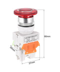 Workhorse 22mm Latching Emergency Stop Push Button Switch With Indicator Light For Industrial Lathe, dimensions shown