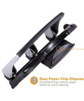 EZ Squeeze Heavy Duty 3 Hole Punch With 40 Sheet Capacity, All Metal Build, Easy Clean Chip Tray, black and silver punch