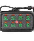 8 Gang LED Dimmable Switch Panel With Universal Switch Box And Relay System for various vehicle lighting controls shown