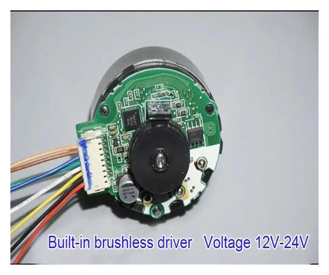Close-up of a High Efficiency Brushless Servo Motor With Built In Drive 9V To 24V DC PWM Speed Regulation 100 Line Encoder