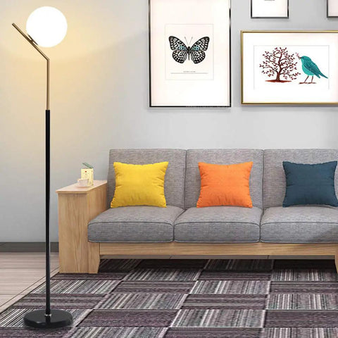 Mid Century Modern White Glass Ball Floor Lamp For Living Room Bedroom Office And Hotel, Tall 60 Inch Stand With G9 Base