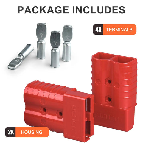 2-4 Gauge Battery Quick Connectors 175A Powerpole Kit For 12V-36V Winches ATVs with red housings and silver terminals