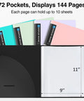 72 Pocket Binder With Clear Sheet Protectors And Elastic Band, Big Capacity 8.5x11 Presentation Book for Office and School open view