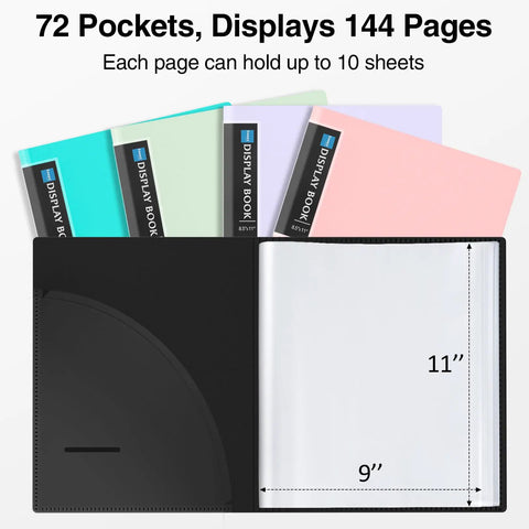 72 Pocket Binder With Clear Sheet Protectors And Elastic Band, Big Capacity 8.5x11 Presentation Book for Office and School open view