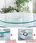 Premium Tempered Glass Lazy Susan Turntable Serving Tray For Dining Tables And Party Crews Featuring Silky Swivel Spin And No Sweat Washup At Thirty Four Inches Across with auxiliary wheels