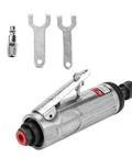 High Speed 1/4 Inch Pneumatic Die Grinder Air Powered Hand Tool with two wrenches and a connector for metal fabrication work.