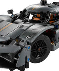 Koenigsegg Jesko Absolut Grey Hypercar Buildable Model Kit For Kids And Teens Realistic Sport Car Toy For Racing Fans Advanced Technic Engineering Set Great Gift For Motor Enthusiasts 42173 - LEGO Technic grey hypercar model with V8 engine view