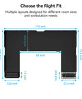 Dimensions of Modular Electric Standing Desk Featuring Expandable L Shaped Layout For Makers And Tech Crews showing various sizes.