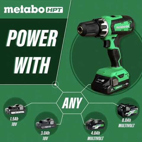 Go-To 18V Cordless Drill Driver Kit With 1/2-Inch Keyless Chuck, showcasing battery compatibility