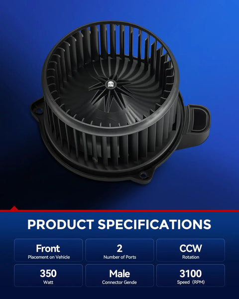 Slick Direct Fit HVAC Blower Motor for Kia Soul Kona Venue Seltos Palisade, featuring CCW rotation and 3100 RPM speed.