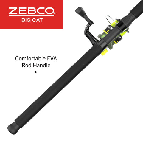 Heavy Duty Big Cat Spinning Reel And Rod Combo For Catfish And Freshwater Anglers showing comfortable EVA rod handle