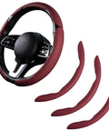 Slick And Hella Comfortable Premium Perforated Leather Steering Wheel Cover, Universal 14.5 To 15 Inch Auto Grip Accessory, Breathable Wine Red Wrap.