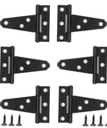 Six Pack 2 Inch T Hinges For Doors And Gates In Outdoor Black Finish Heavy Duty Carbon Steel Construction Rustproof Durable