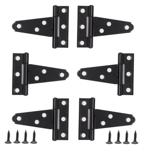 Six Pack 2 Inch T Hinges For Doors And Gates In Outdoor Black Finish Heavy Duty Carbon Steel Construction Rustproof Durable