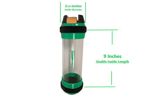 Heavy Duty Carrier For 4 Inch Diy Pneumatic Tube System Kelly Green cylindrical transport container with clear body and green accents.