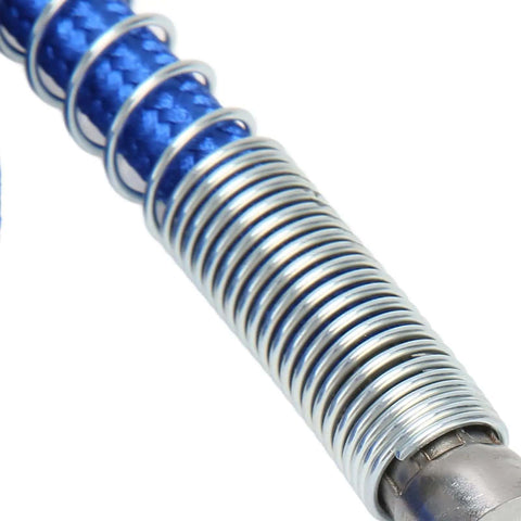 Close-up of High Temperature Silicone Steam Hose Blue For Boilers And Steam Irons with metal spring reinforcement