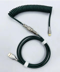 Pro Grade USB A To USB C Spiral Keyboard Cable 1.8M Dark Green Wear Resistant Braided Sheath Aviation Style Plug High Speed Data Transfer For Mechanical Keyboards 8KHz Magnetic Axis Return Ready coiled with metal connector
