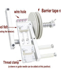 Close-up view of Dual Voltage Automatic Copper Wire Winder Machine showing wool felt, wire hole, and tape rack.