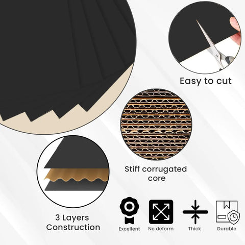 Black Corrugated Cardboard Sheets 37x26 Inches 50 Pack E Flute Thick 3 32 Inch Made In USA showing layers and cutting ease.