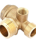 Three Port Air Compressor Check Valve With Male And Female Threads Brass Pneumatic Valve For Quick Connects Replaces Worn Valves In Tanks And Piston Pumps The Real Workhorse For Your Air System showing brass threads