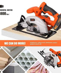 Top Shelf 5.5 Inch Cordless Circular Saw With 20V Battery And Quick Adjustable Bevel Up To 45 Degrees Comes With Rip Guide For Hassle Free Woodworking Projects on wood surface.