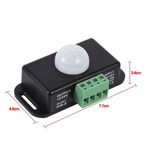 Motion Sensor Light Switch For Indoor Use Auto On Off DC 12V 24V Motion Activated Controller For LED Light Strips Smooth Flicker Free Output Infrared Detection, black 7.7cm unit
