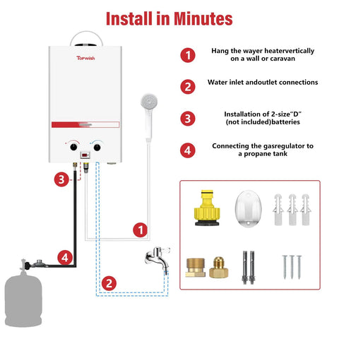 Rugged Tankless Propane Water Heater Delivering Snappy Instant Hot Water On Demand At 2.11 Gpm With Featherweight Portable Frame installation guide.