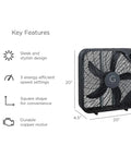 20 Inch High Velocity Box Fan With 3 Speed Settings, Carry Handle, Durable Copper Motor For Strong Airflow And Quick Cooling