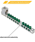 Heavy Duty Ten Terminal Grounding Bar Kit For Eaton Br Ch Load Centers Breaker Box Electrical Panel Upgrades, aluminum build with green lugs.