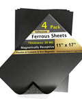 Stack of 4 adhesive-backed Flexible Iron-Particle Vinyl Magnetic Receptive Sheets, 11 by 17 inches, with packaging label visible