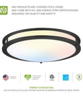Bright 12 Inch Round Flush Mount LED Ceiling Light With 3 CCT Dimmable Modes, Energy Star, ETL Listed, Low Profile Black