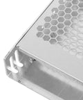 Heavy Duty Switching Power Supply In Aluminum Enclosure, Easy Install, High Efficiency Converter Box For DIY Industrial Projects, Durable Metal Housing, Compact Mounting Case For Reliable Industrial Power, angled close-up of vented aluminum housing
