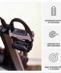 Rally XC210 Dual Sensing Power Meter Pedals Bundle with rechargeable battery and easy bike transfer for off-road enthusiasts.