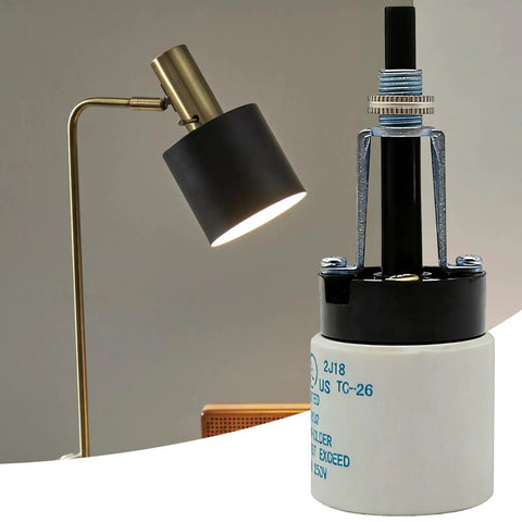 E26 Universal Ceramic Light Socket With Rotary Switch 250V 660W For Lamp Replacement No Fuss Twist Knob Repair High Heat Resistant Porcelain Socket For DIY Lighting Projects And Upgrades, E26 ceramic lamp socket installed in black fixture