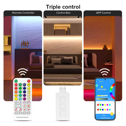 RGBW Bluetooth LED Strip Lights With App Control, 65.6ft Color Changing Tape Featuring RGB And Pure White 2700K-7000K, Vibe Lighting, Music Sync, IR Remote, 12V Power For Bedroom, Desk, Home Decor